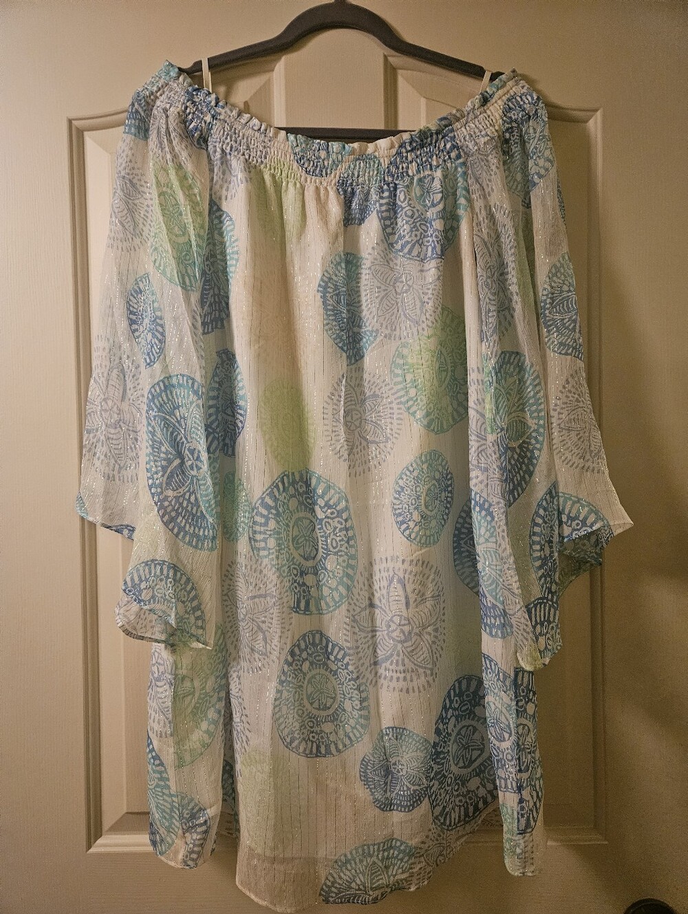 Lilly Pulitzer White Dress with Blue & Green Medallion Print